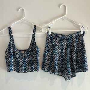 Hollister Matching Set Blue Geometric Crop Tank + Flowy Shorts | Boho Festival